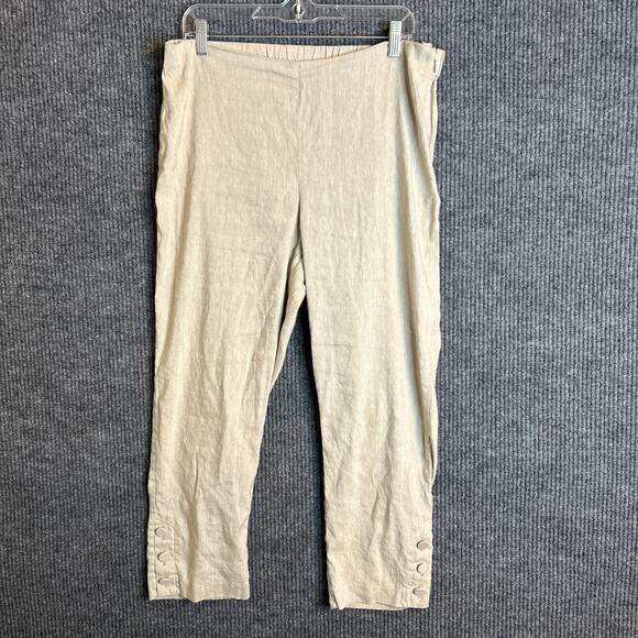 J Jill Womens Pull On Linen Stretch Pants Size Large Beige Button Cuff Neutral - Picture 1 of 8